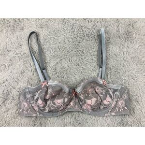 Vintage Victoria’s Secret grey and pink unlined lace floral bra